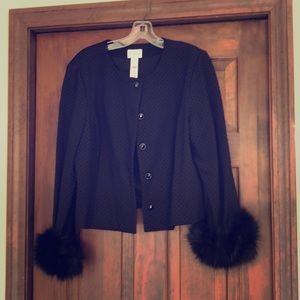Black mini polka dot jacket with faux fur cuffs!